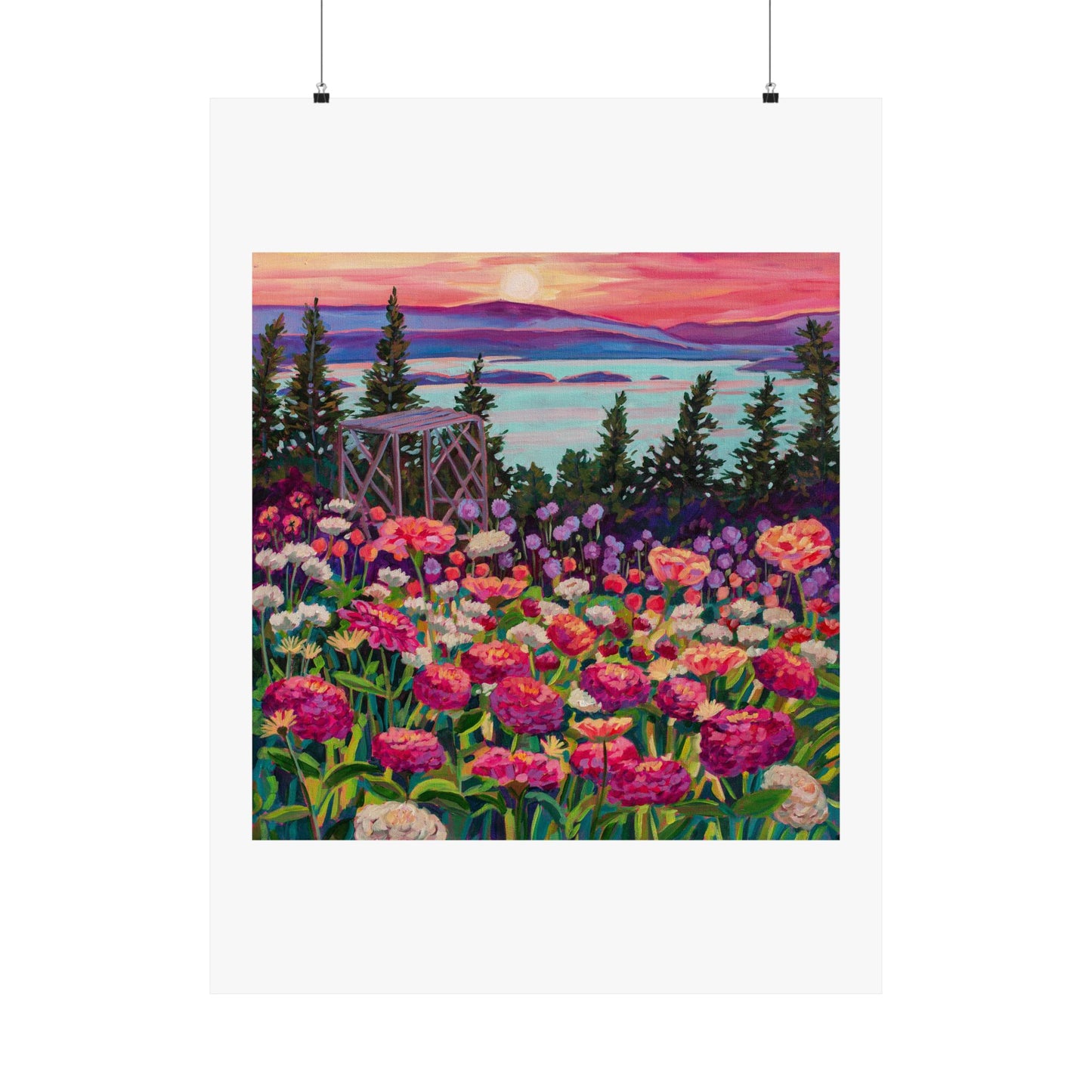 Wonder garden series- Zinnias in the Mountain Light— Matte Paper Poster Reproduction