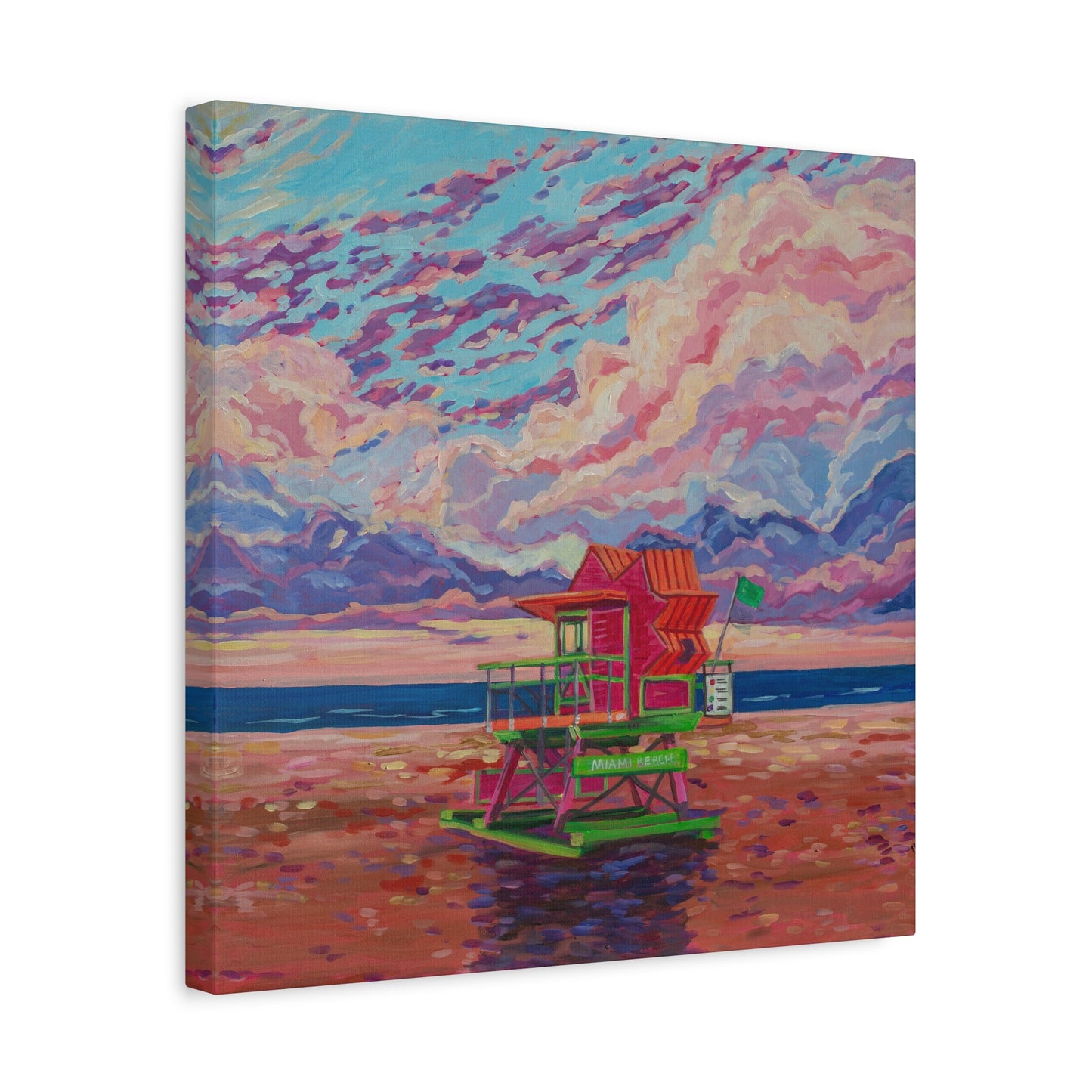 Pink lifeguard station Miami Beach—Matte Canvas, Stretched, 1.25"