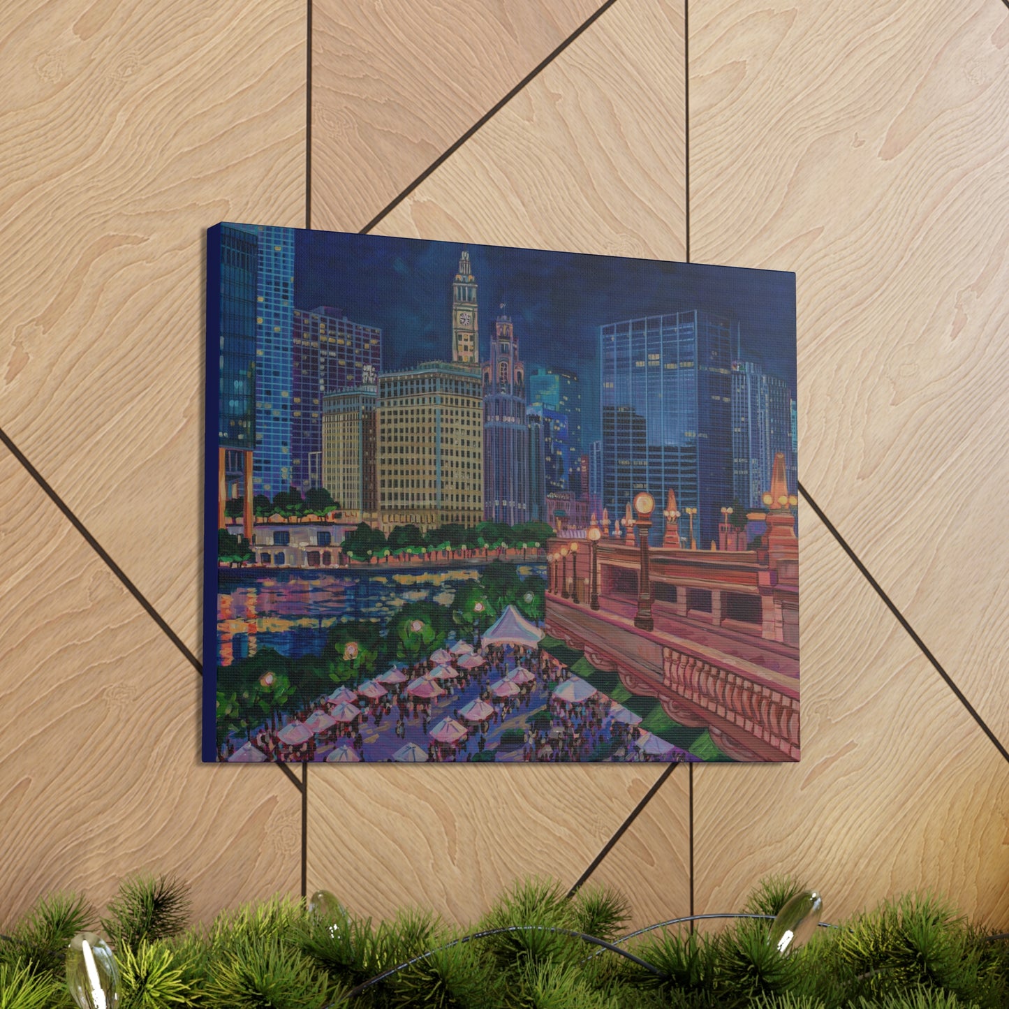 Riverwalk Chicago at Michigan Ave— Gallery Wrapped Canvas Reproduction