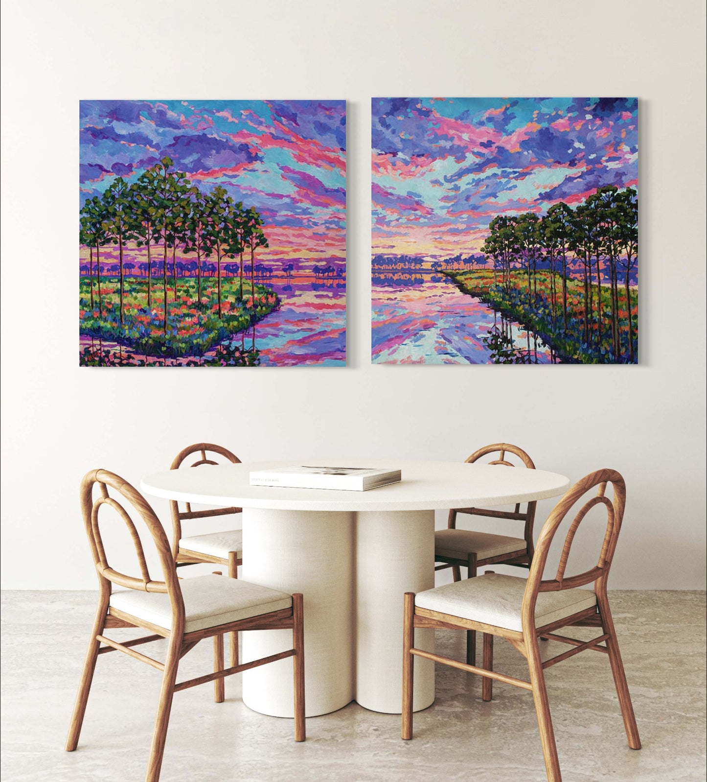 Pines at Sunset Diptych Original Painting