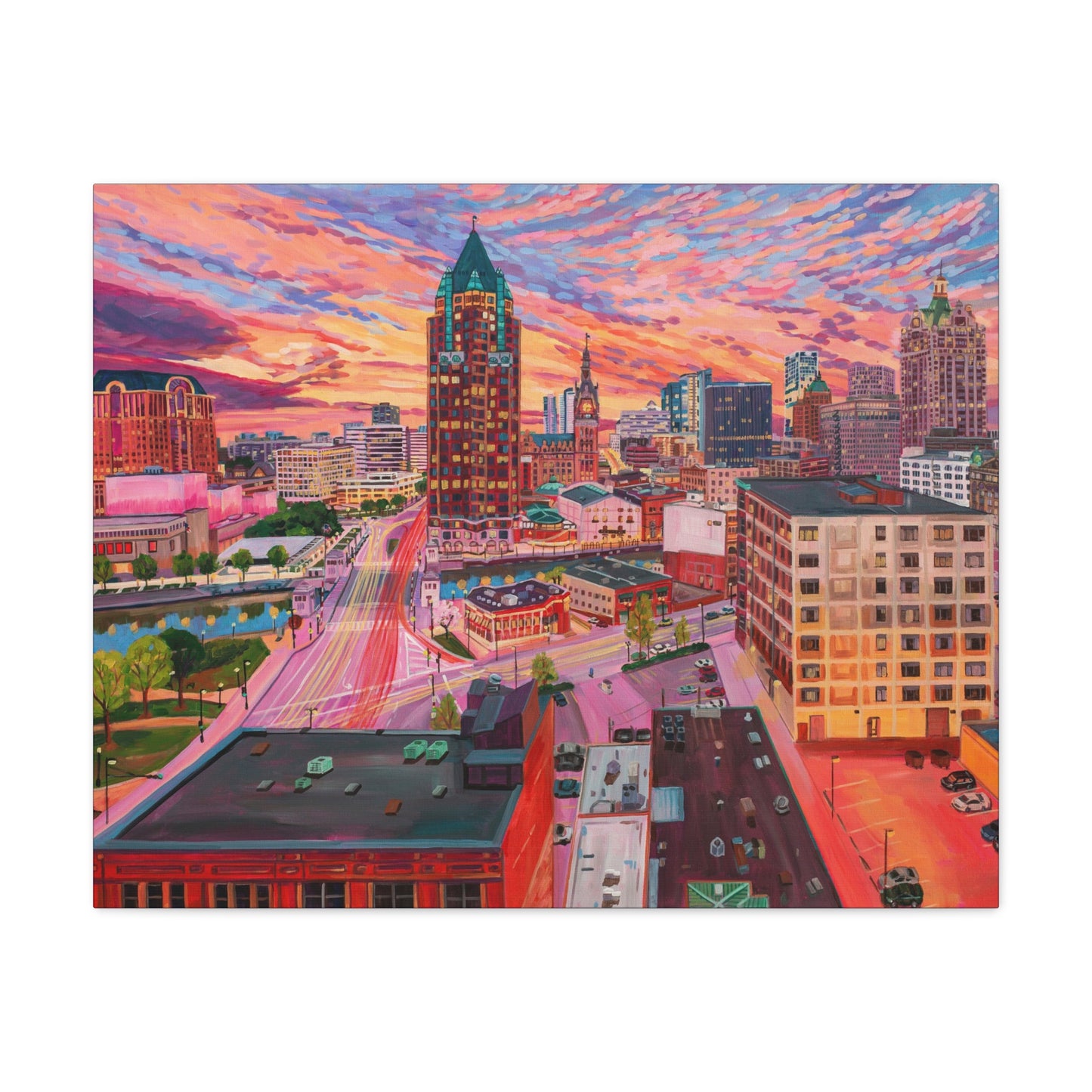 Golden glow- Milwaukee— Gallery Wrapped Canvas Reproduction