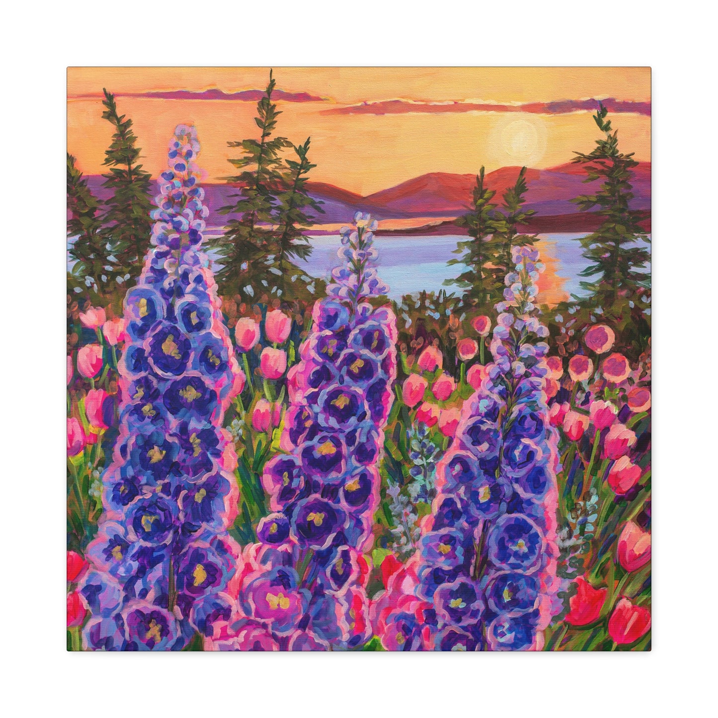 Wonder garden series- Delphinium trio—Matte Canvas, Stretched, 1.25"