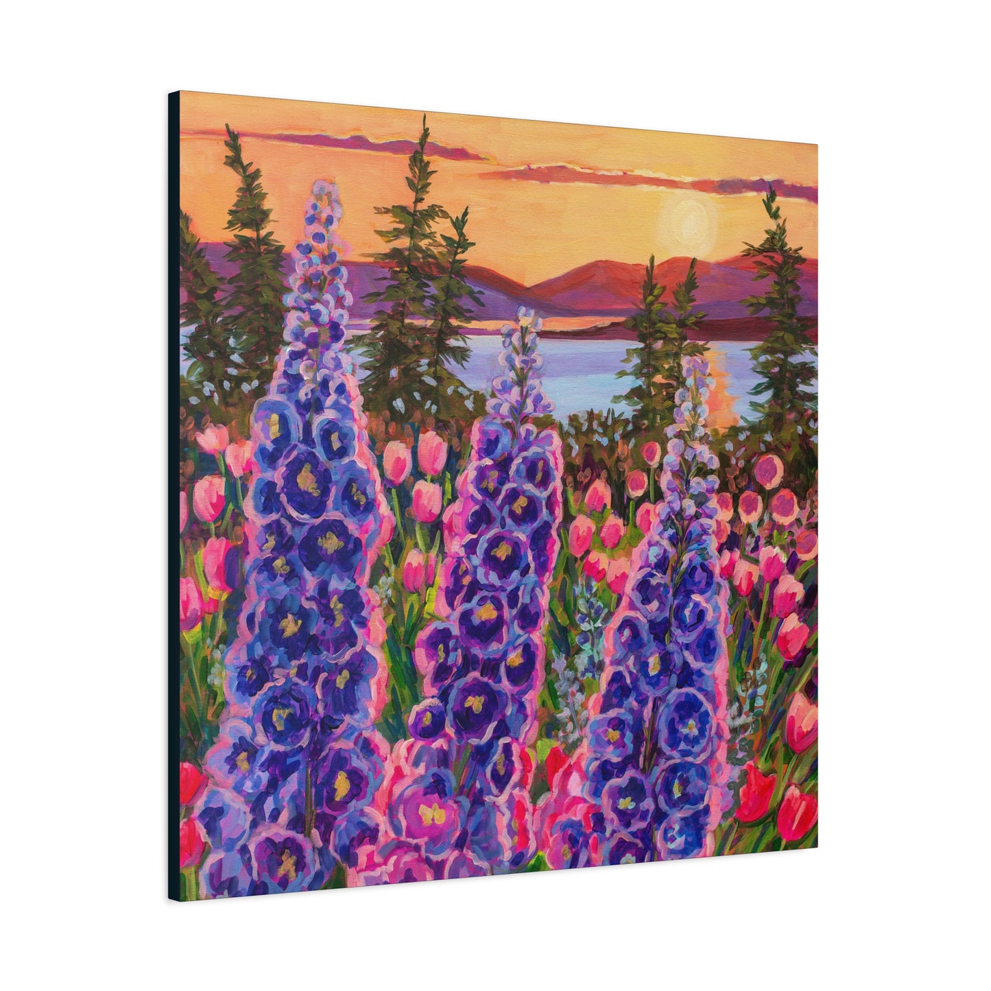 Wonder garden series- Delphinium trio—Matte Canvas, Stretched, 1.25"
