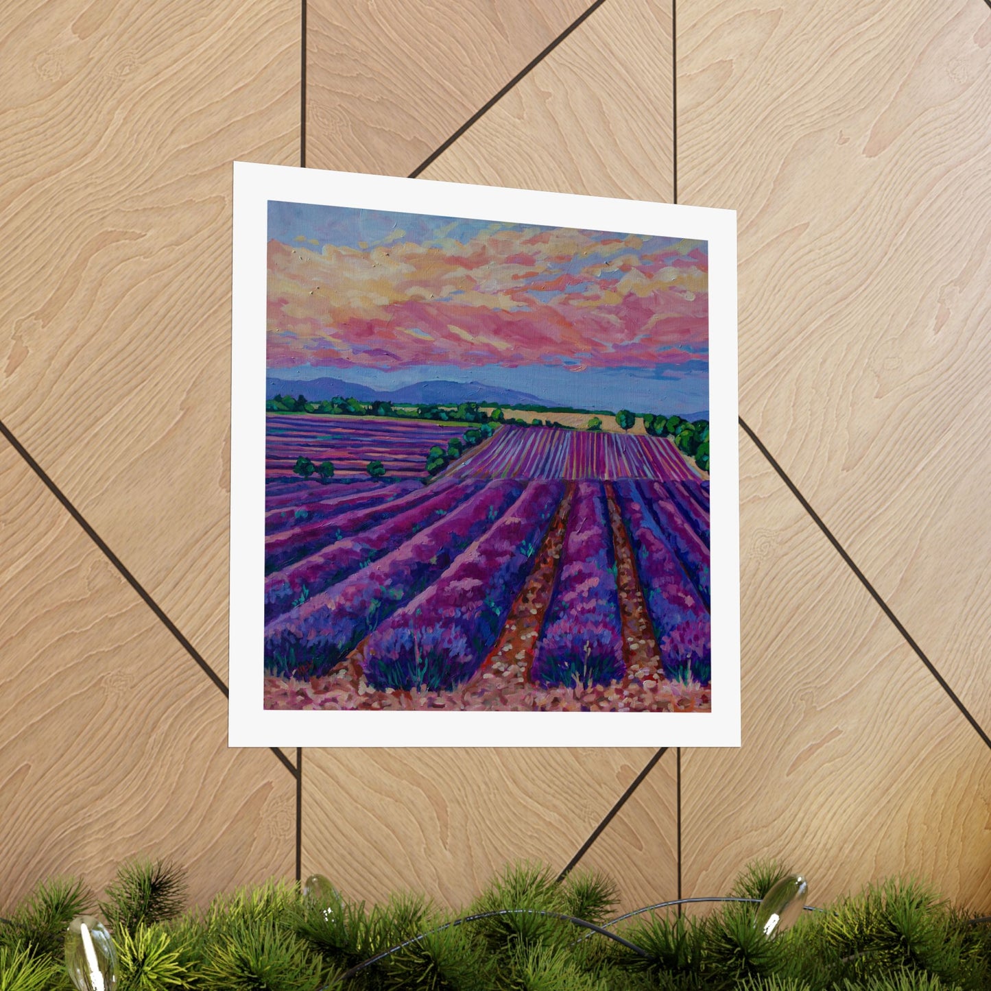 Sunset over the Lavender field— Matte Paper Poster Reproduction