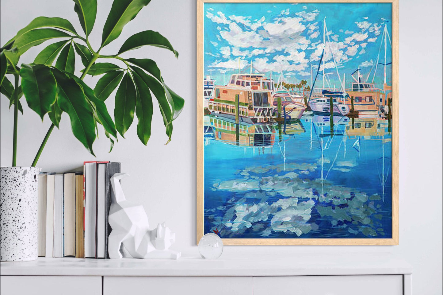 Monroe Harbor Marina original acrylic painting on canvas