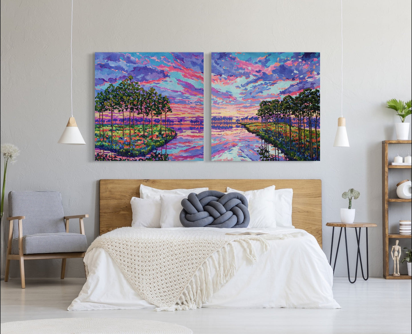 Pines at Sunset Diptych Original Painting