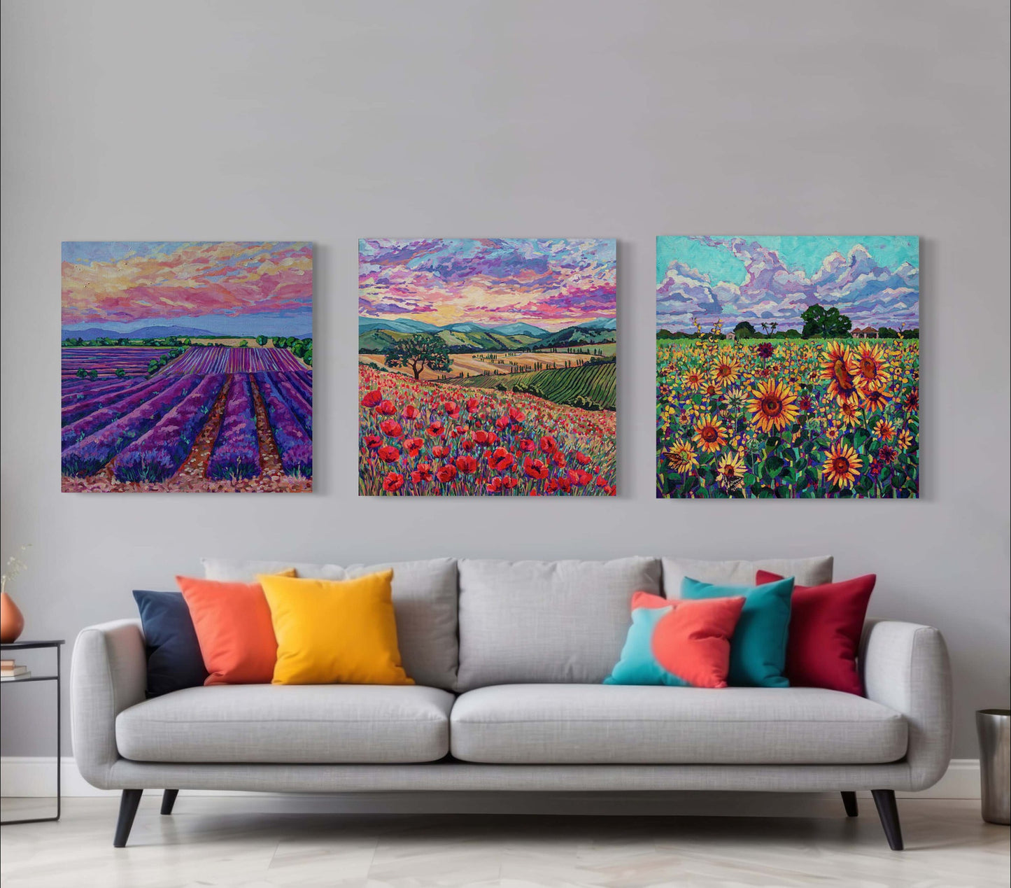 Sunset over the Lavender field original painting