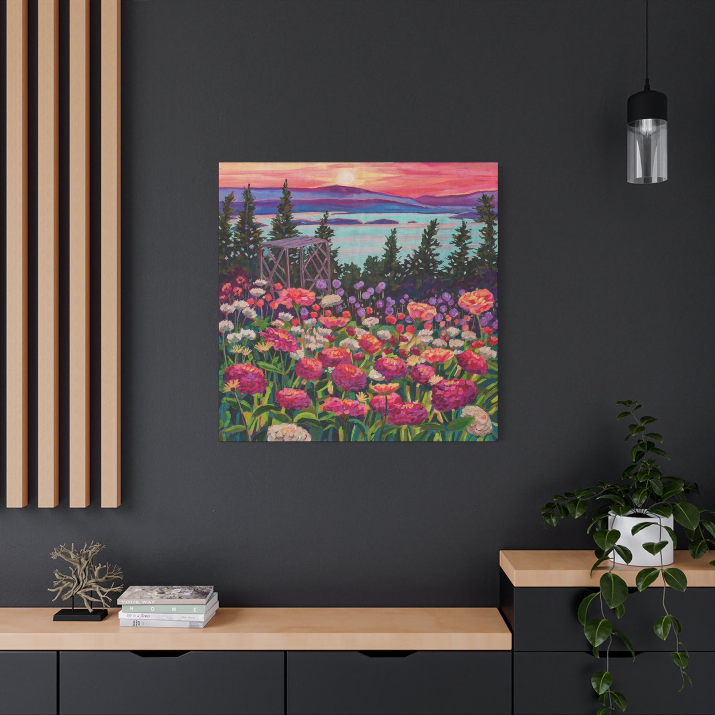 Wonder garden series- Zinnias in the Mountain Light—Matte Canvas, Stretched, 1.25"