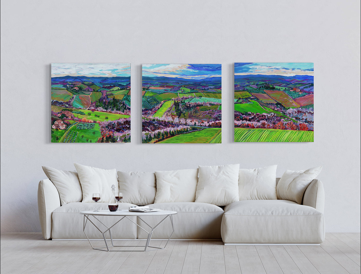 Rolling Tuscan Farmland  Panoramic Triptych