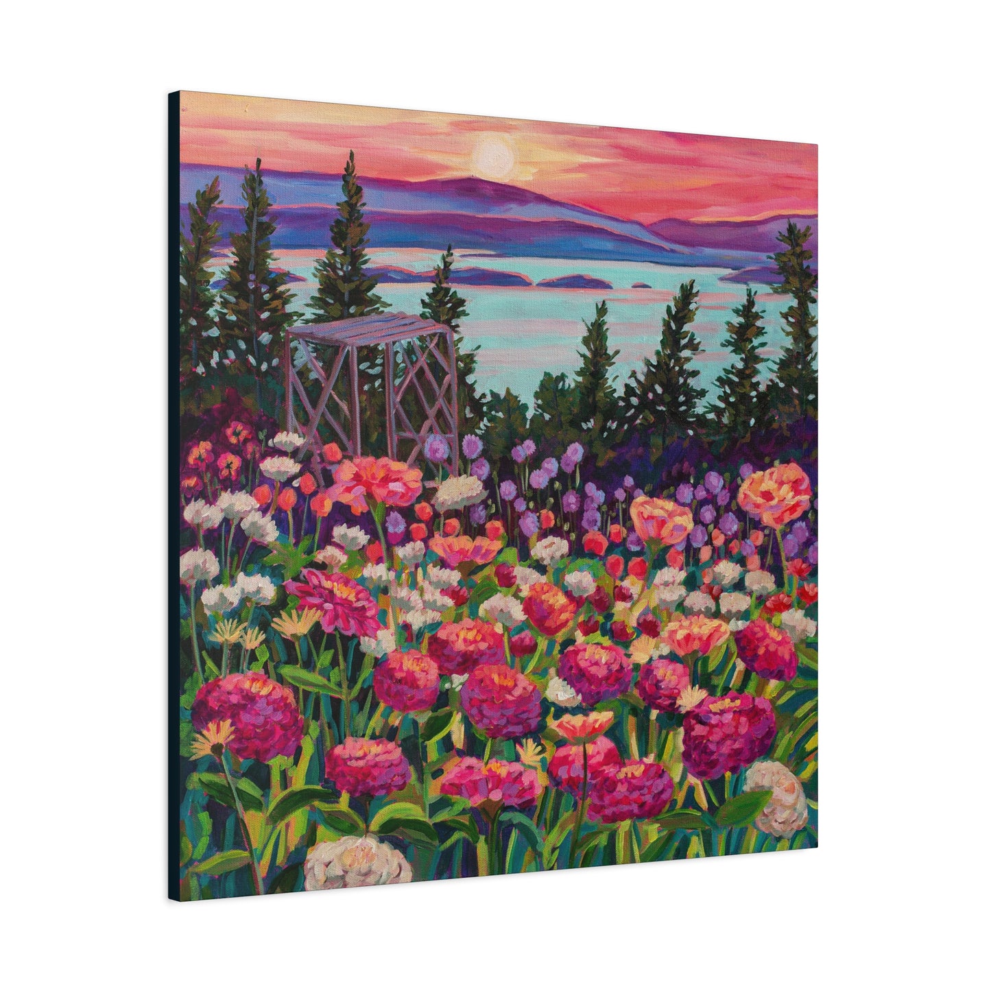 Wonder garden series- Zinnias in the Mountain Light—Matte Canvas, Stretched, 1.25"