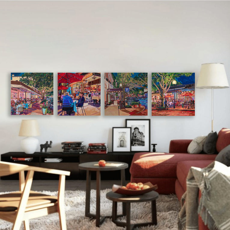 Product shot of 4 nightlife scenes Winter Park in a living room setting