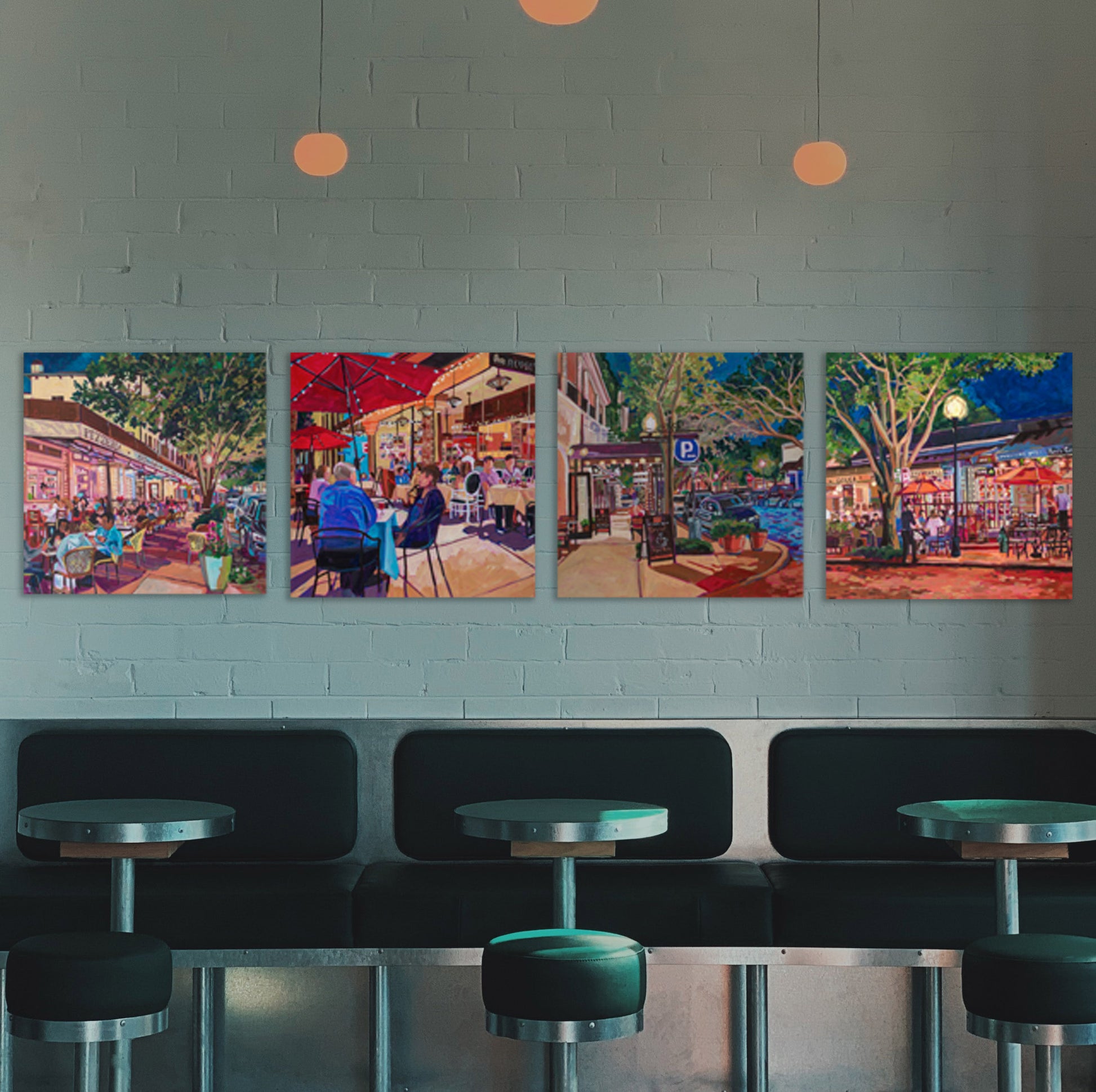 product shot of 4 20x20 Winter Park nightlife scenes at a cafe