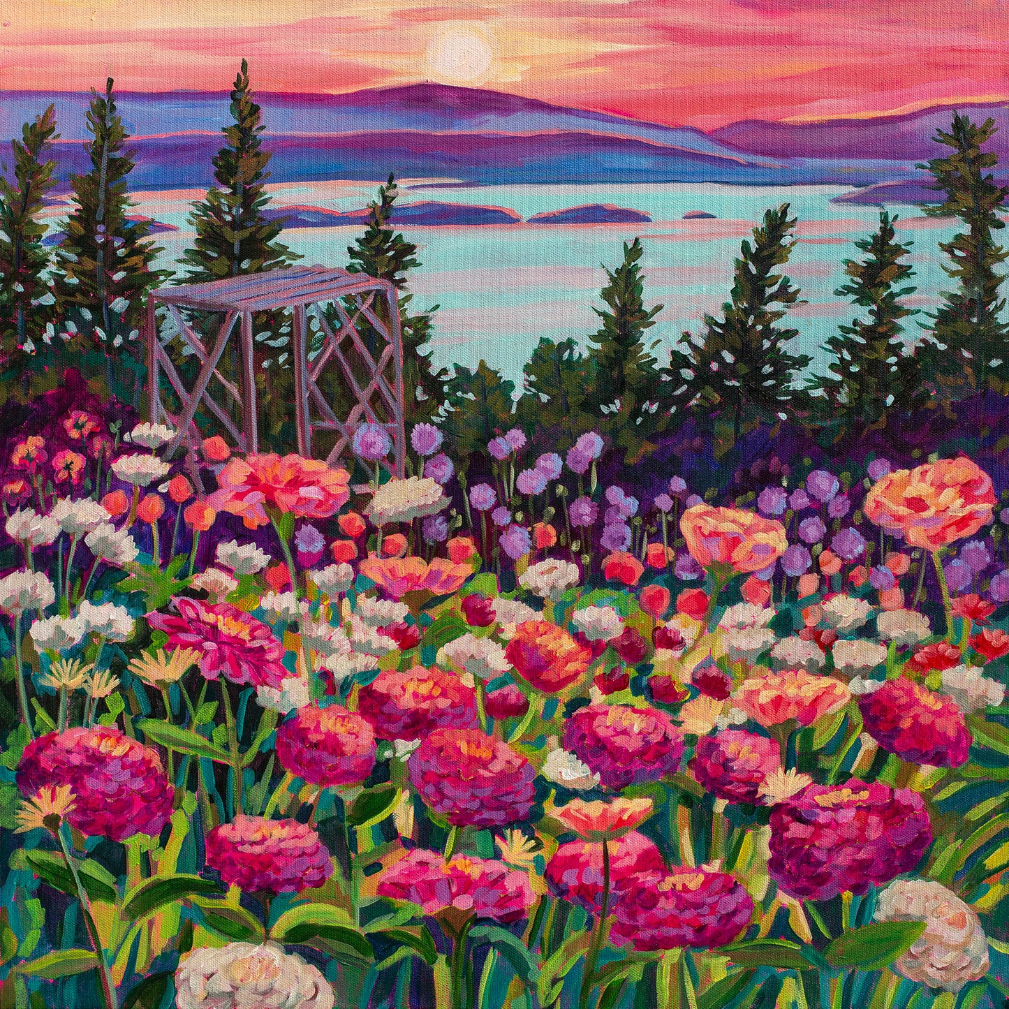 Wonder garden series- Zinnias in the Mountain Light—Matte Canvas, Stretched, 1.25"