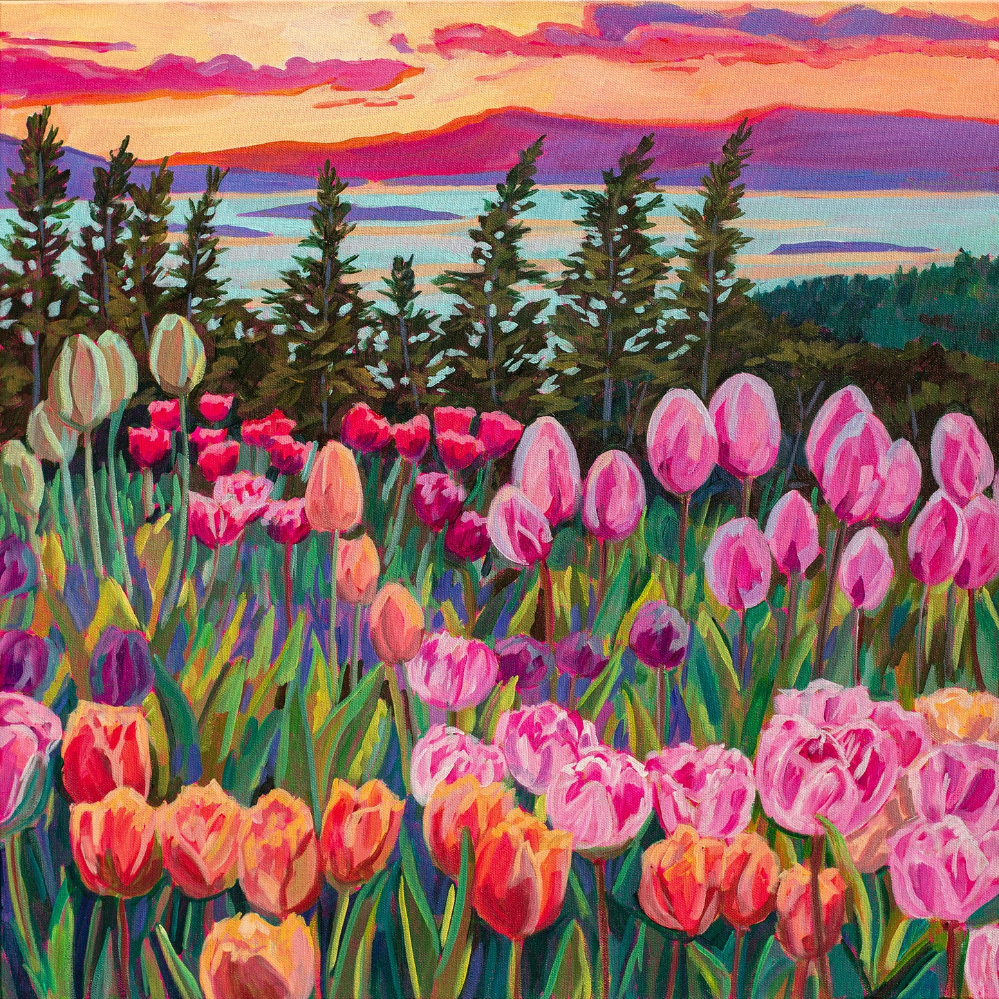 Wonder garden series- Tulip Sunset—Matte Canvas, Stretched, 1.25"