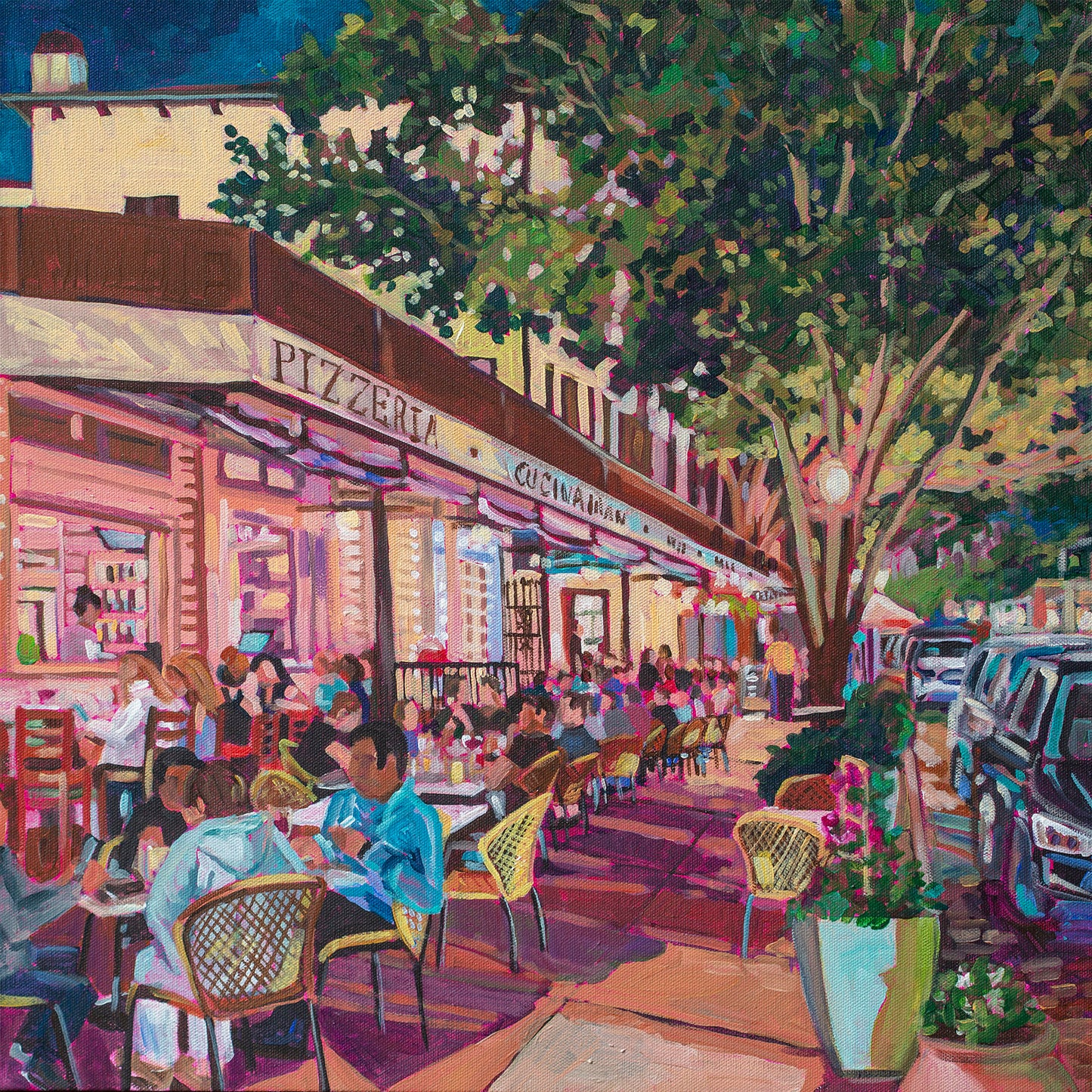 Winter Park Nightlife 7 painting 20x20 inches vibrant street scene outdoor cafe at night