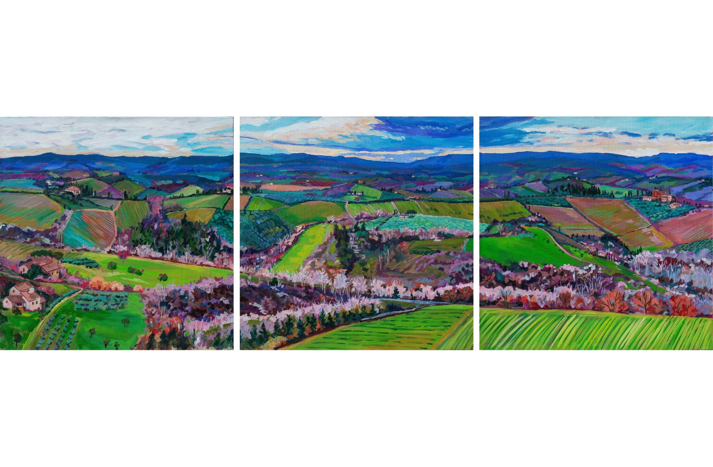 Rolling Tuscan Farmland  Panoramic Triptych