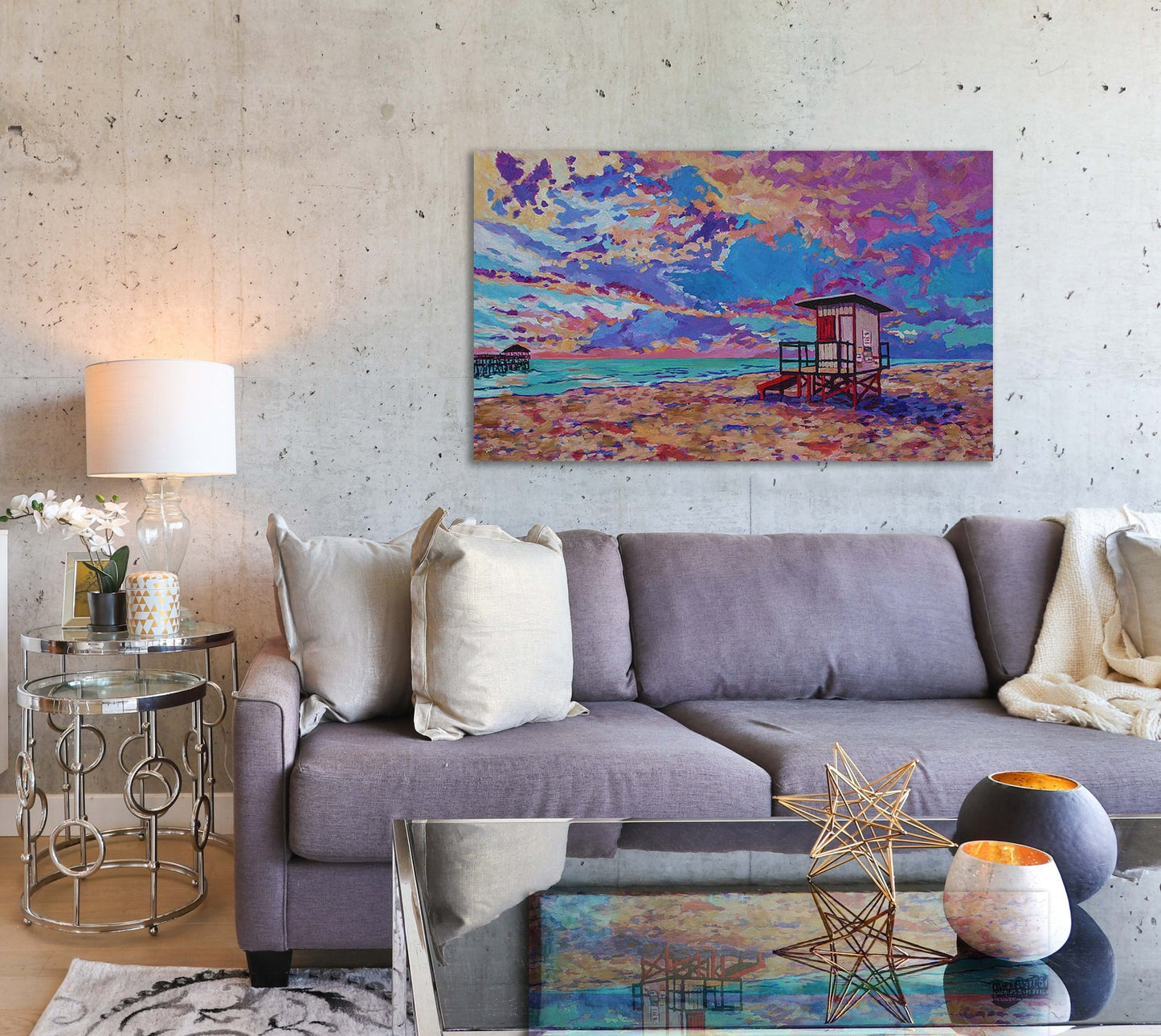 beach scene painting in living room