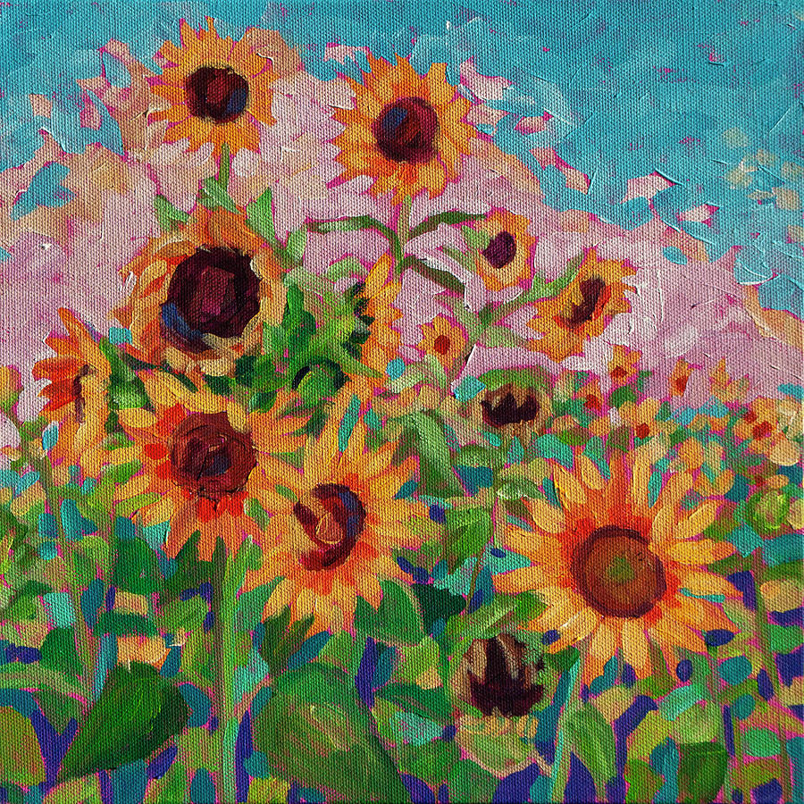 vibrant painting of cheerful sunflowers