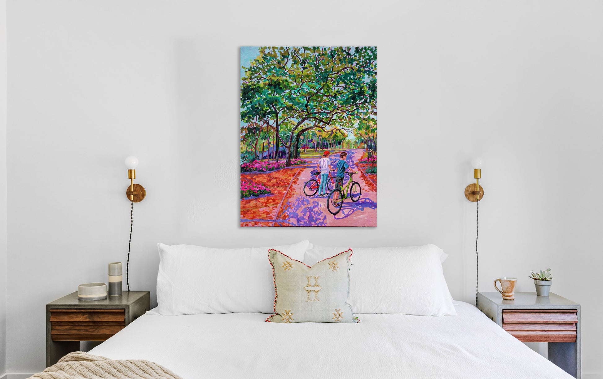 Beautiful journey painting above bed