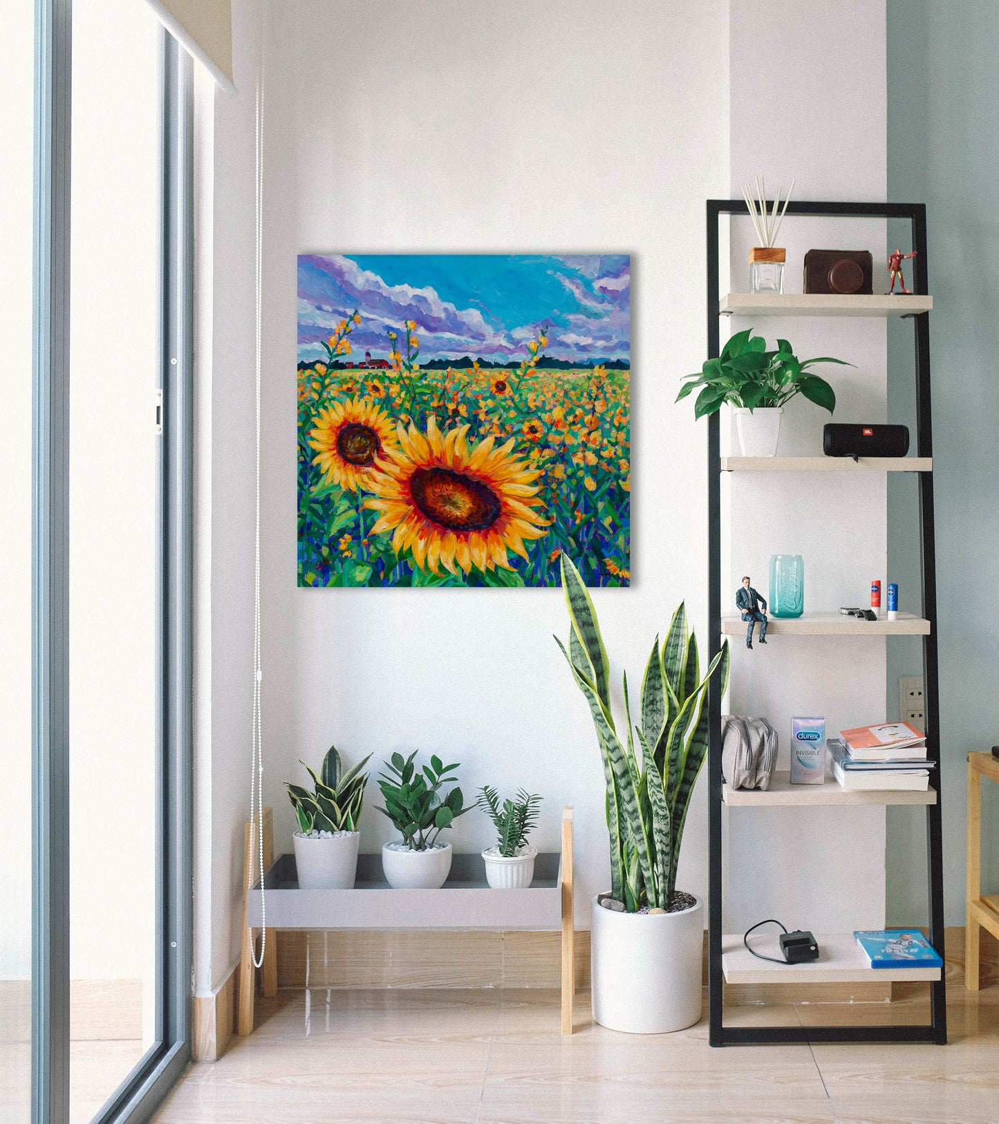 sunflower painting in entry way