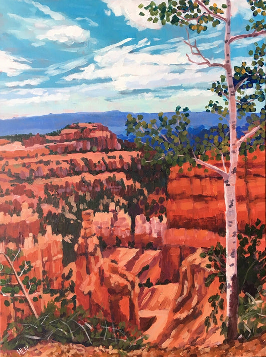 Painting of Aspen tree on the edge of the amphitheater of Bryce Canyon National Park