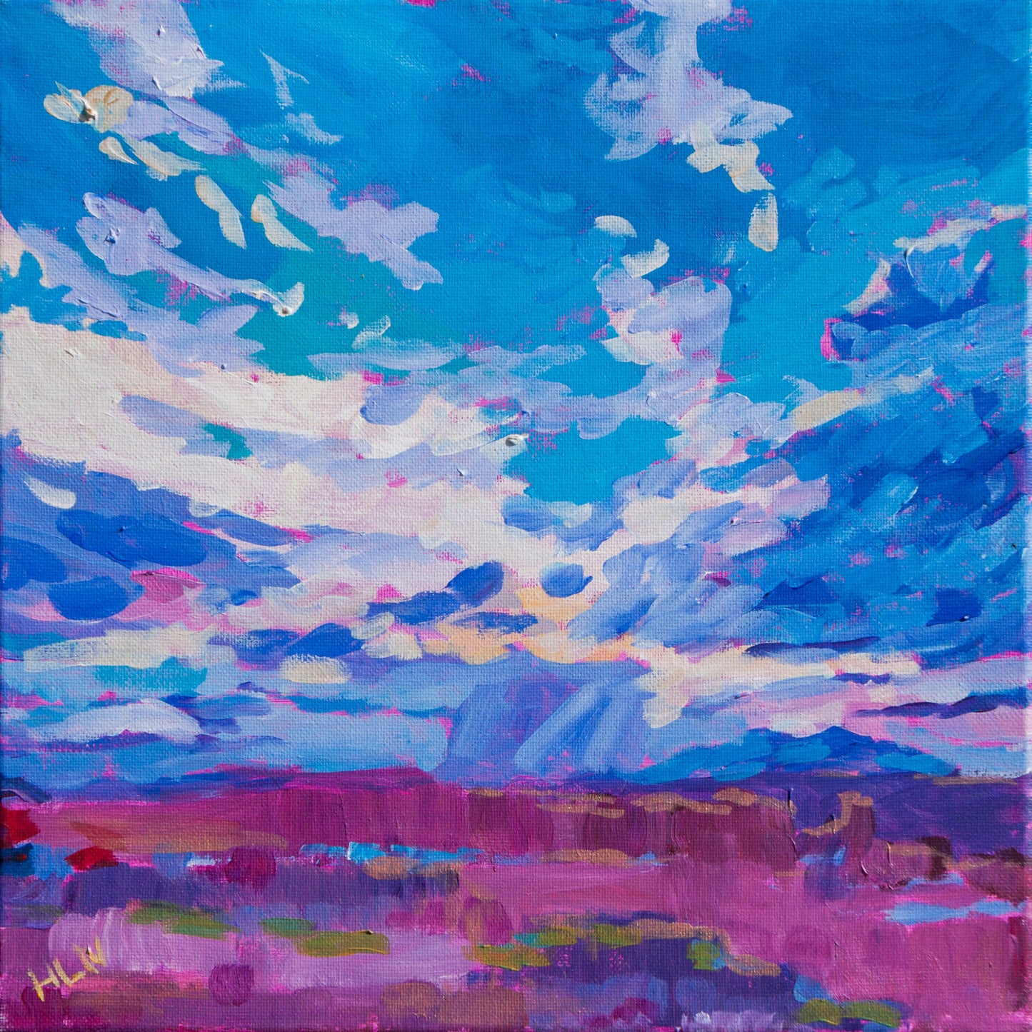 small painting of dramatic sky over canyonlands