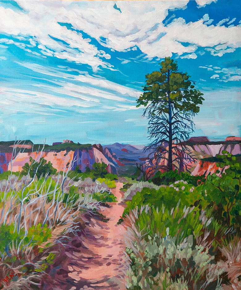 Southwest Painting of the East Mesa trail leading the Observation Point lookout in Zion National Park