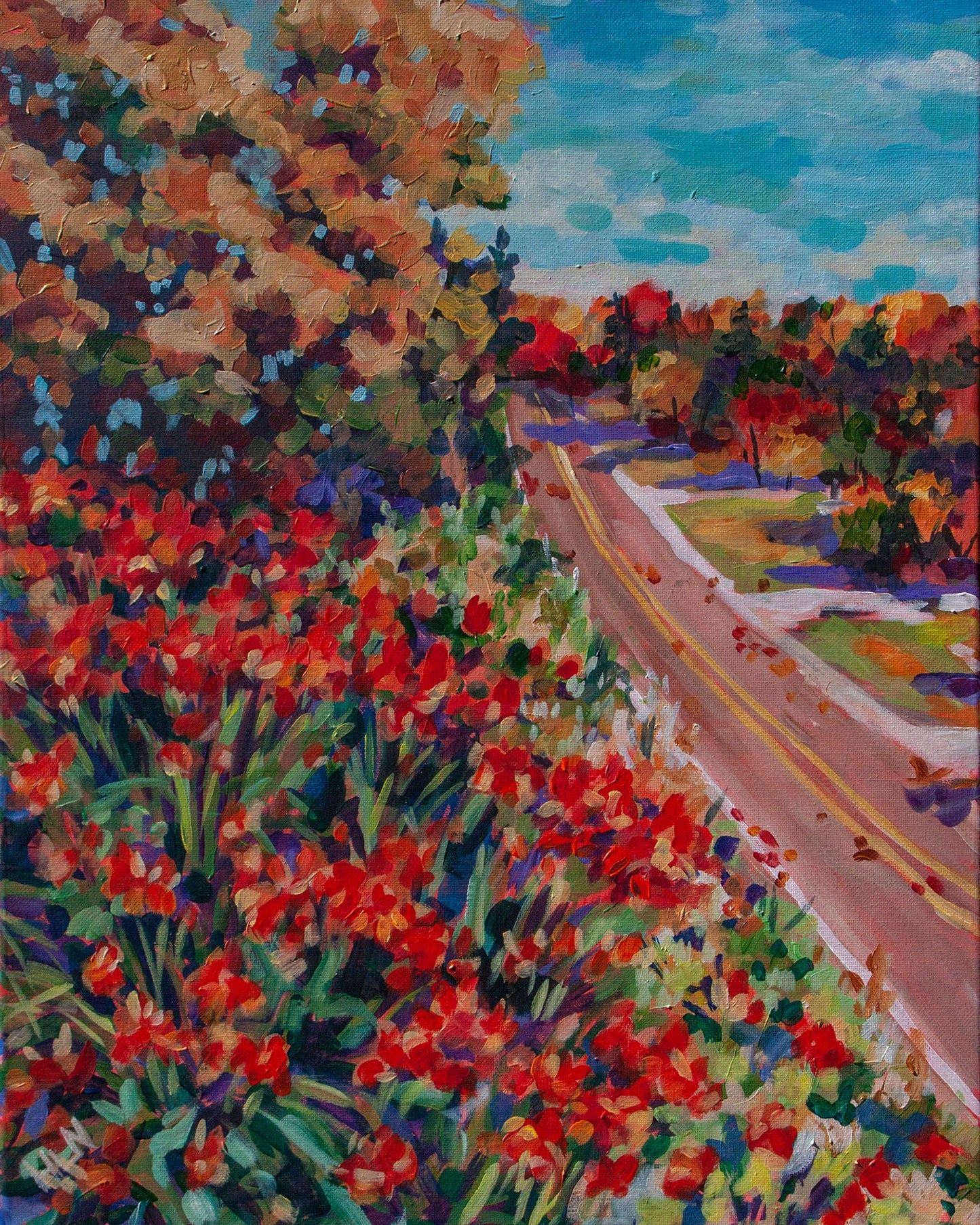 impressionist painting of roadside tiger lilies  rural Michigan