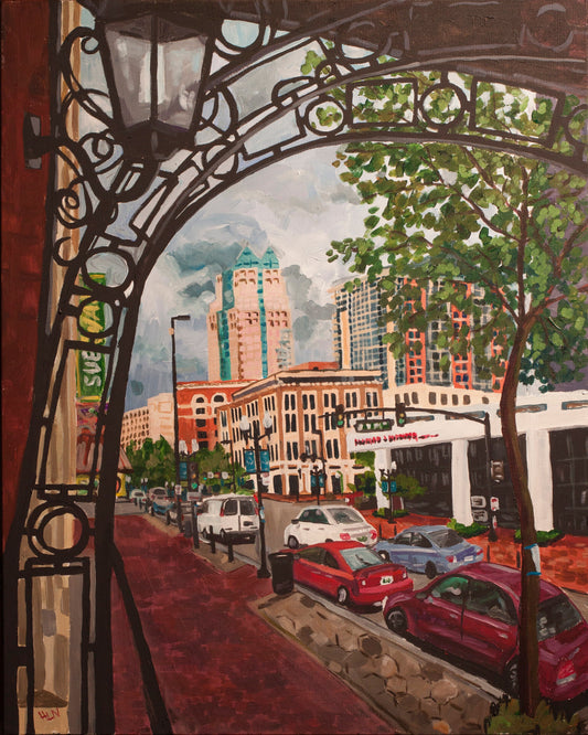 Downtown Orlando painting of Orange Avenue with the Suntrust building in the background