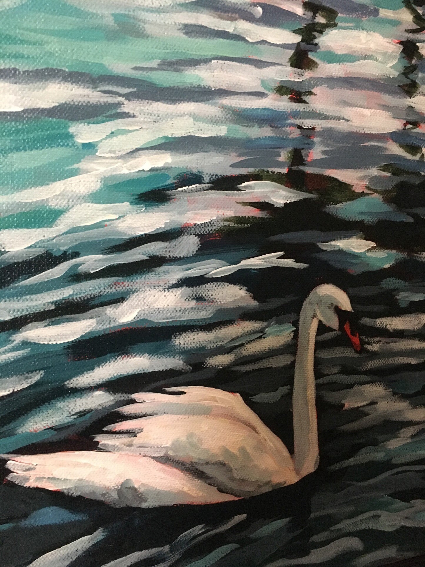 detail from painting of swan in water
