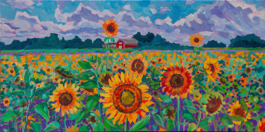 12x24 original sunflower landscape painting 1