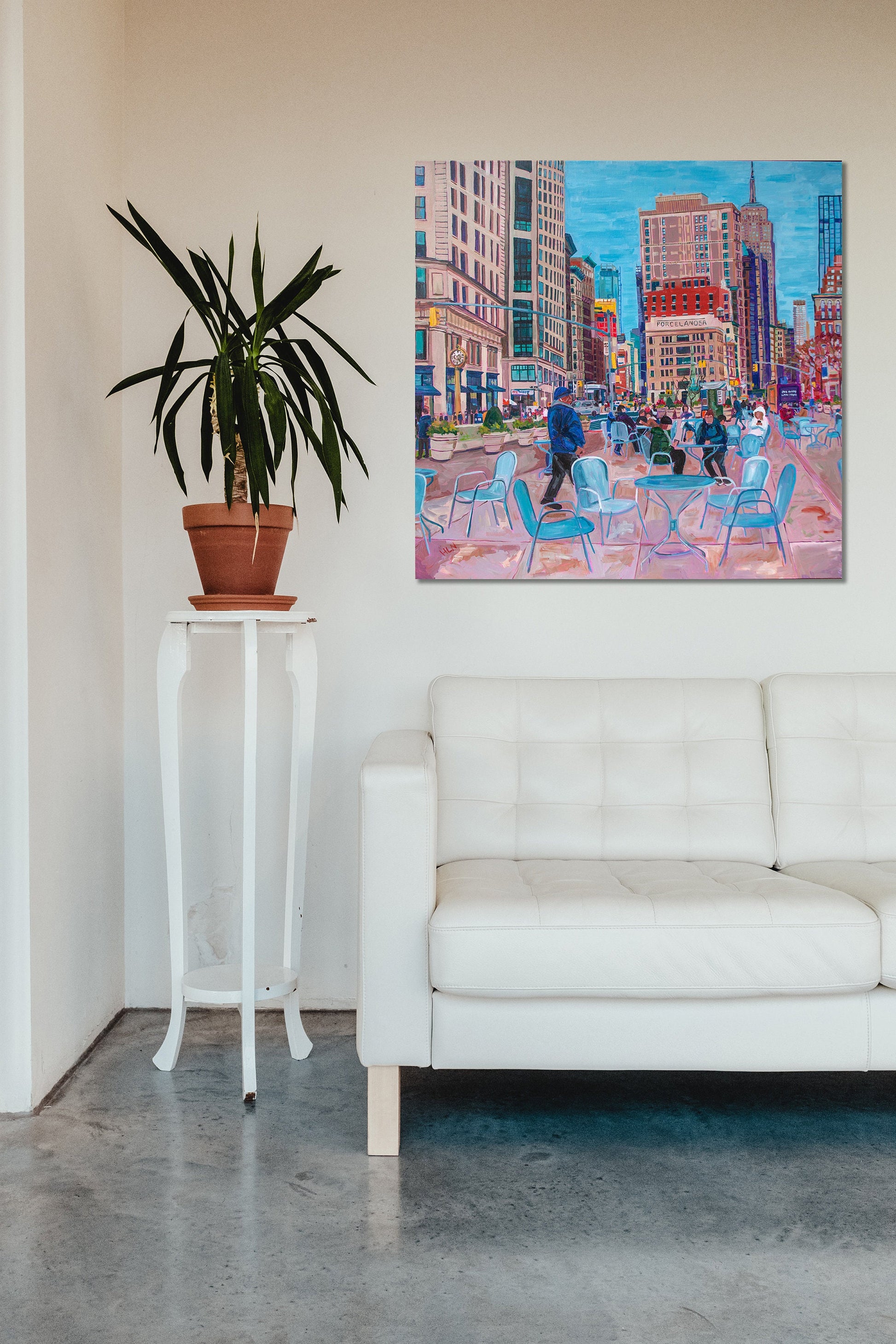 Madison square park NYC Manhattan painting in room with couch and table