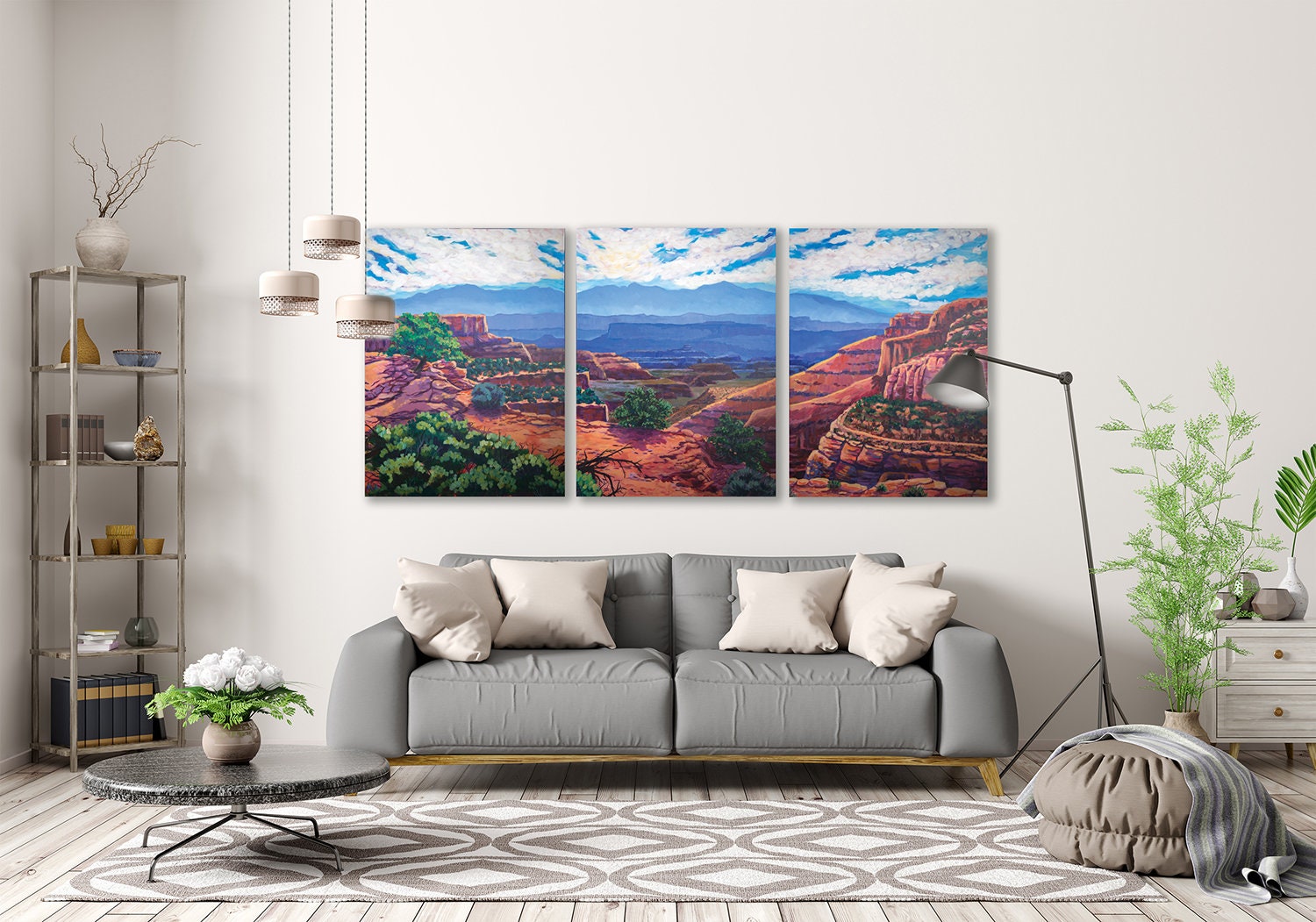 Canyonlands triptych painting in living room series