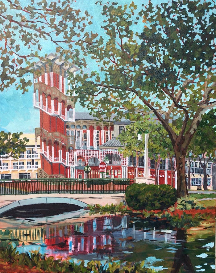 Painting of the iconic Bank of America Tower in town center of Celebration Florida