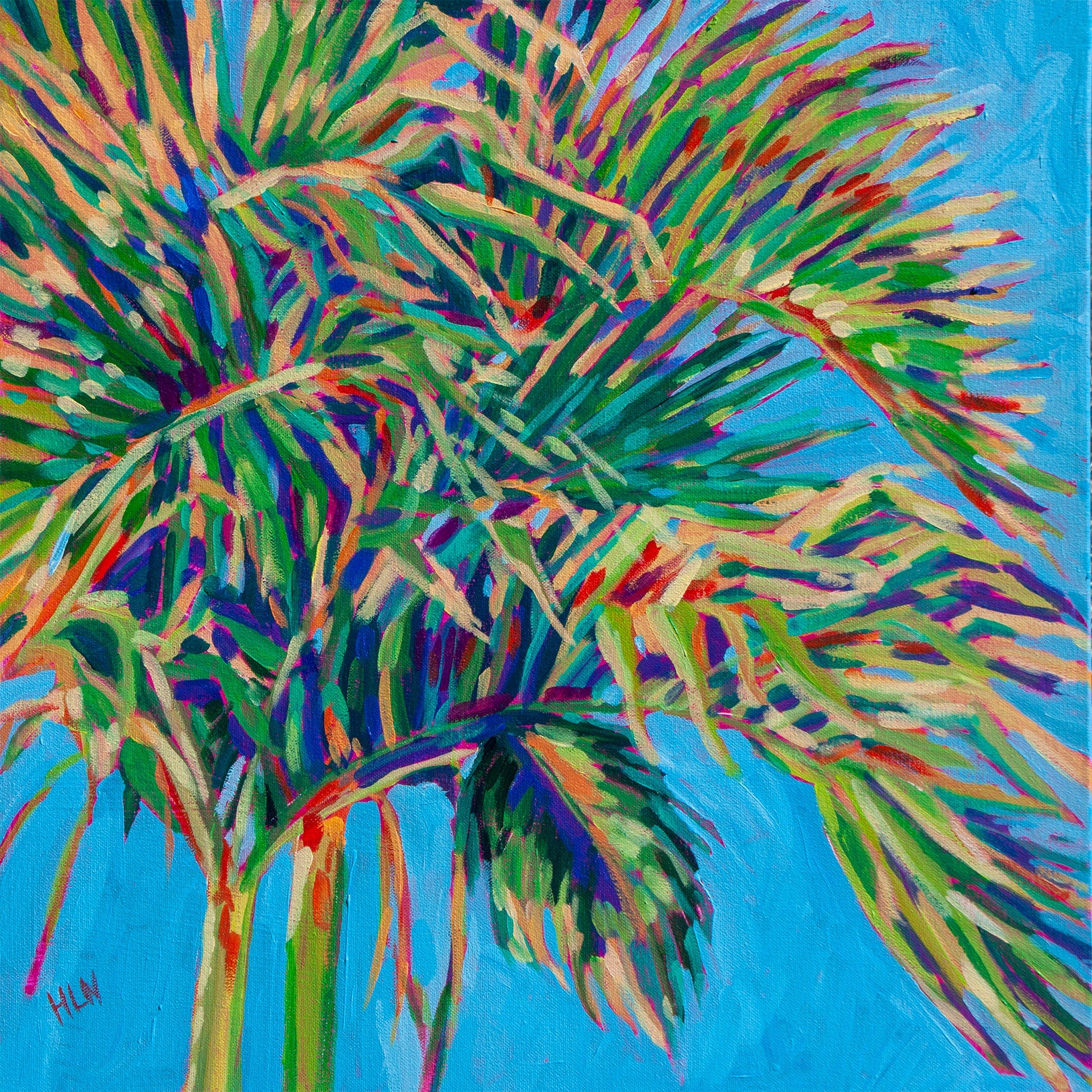 Vibrant painting of Christmas tree palm
