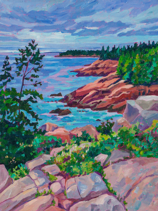 Painting exploring the coast of Acadia National park on Mount Desert Island Maine