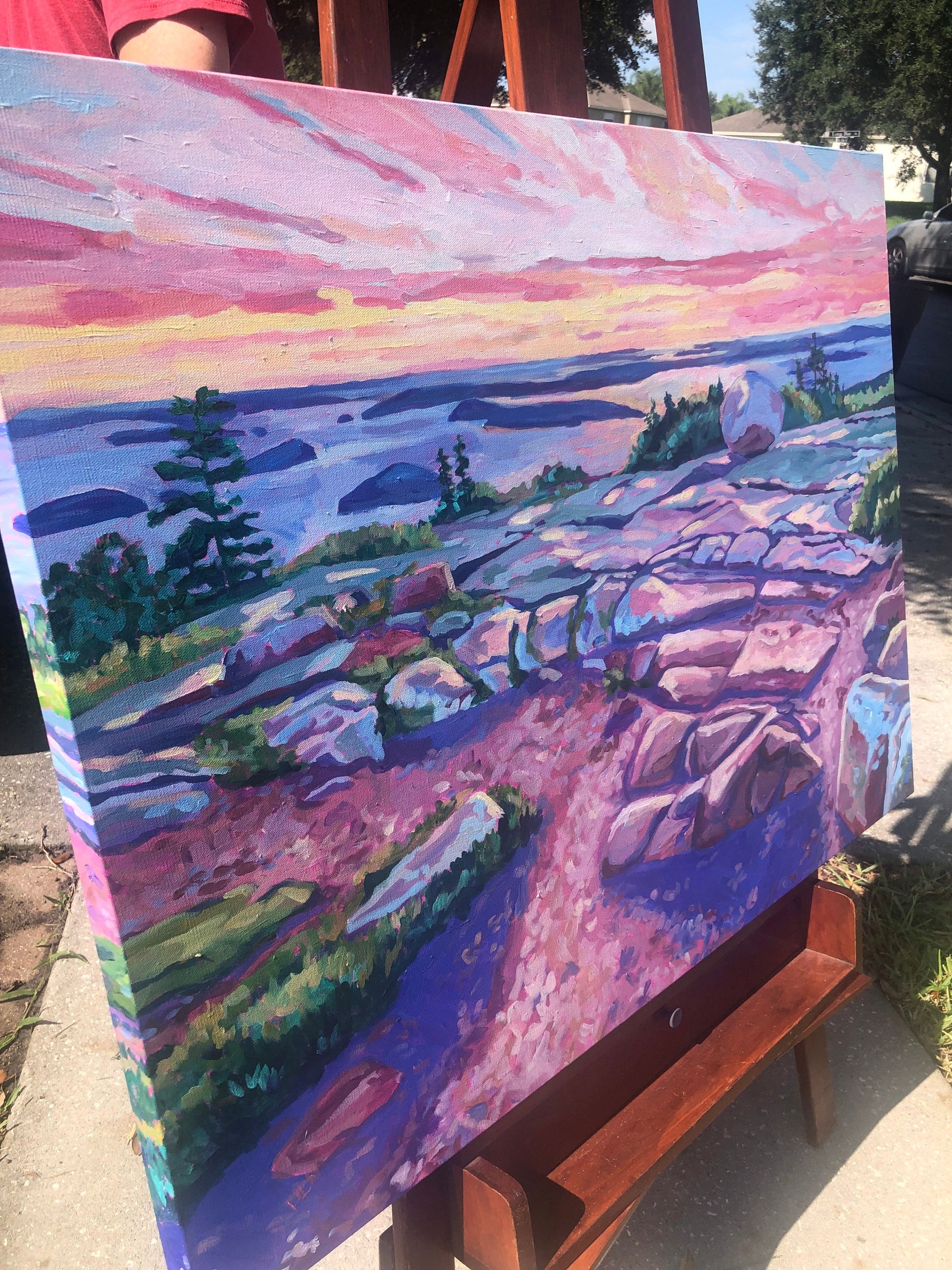 Painting outside on easel 