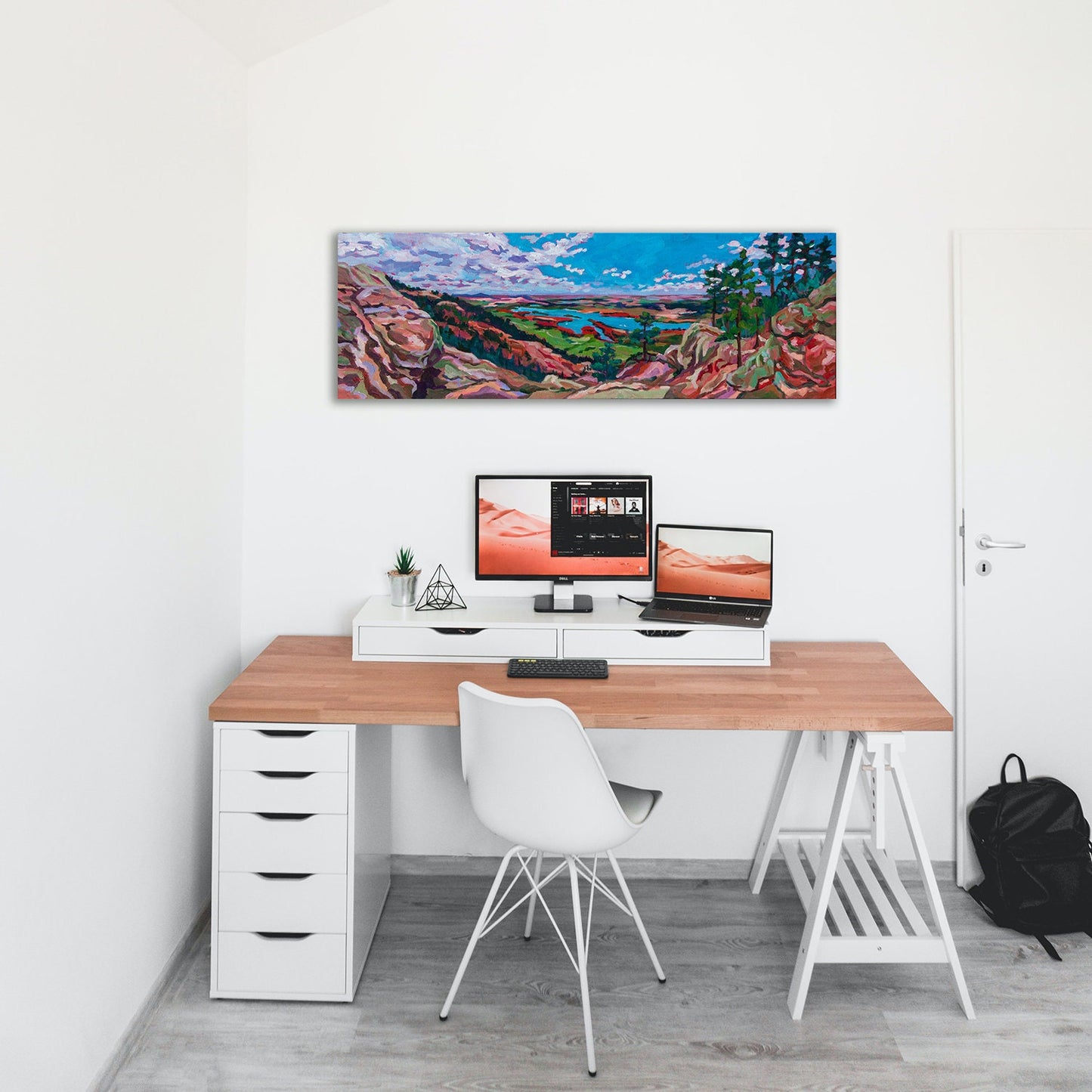 Panoramic painting of Arthur's Rock Horsetooth Colorado painting in office