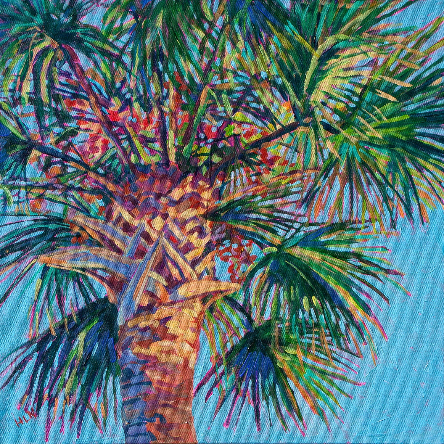 tropical vibrant Painting of Cabbage Palm tree