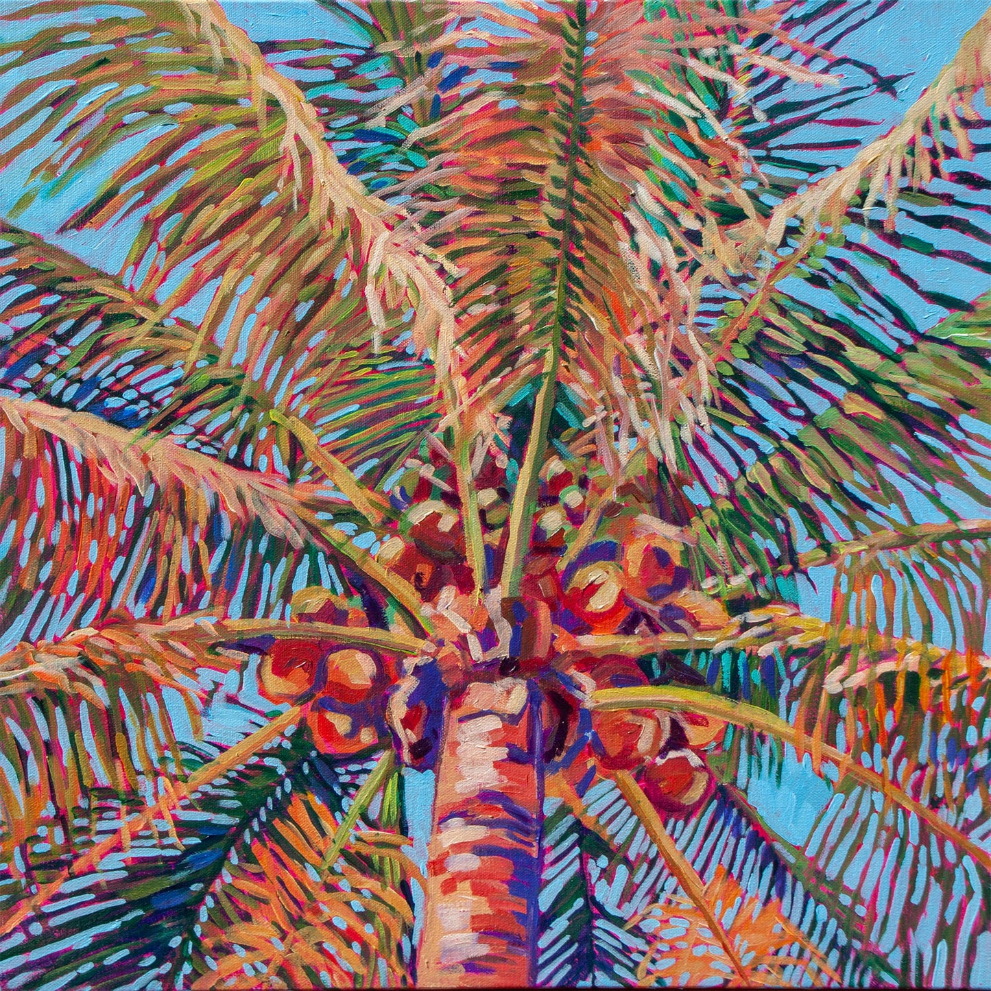 vibrant expressive abstract coconut palm tree painting