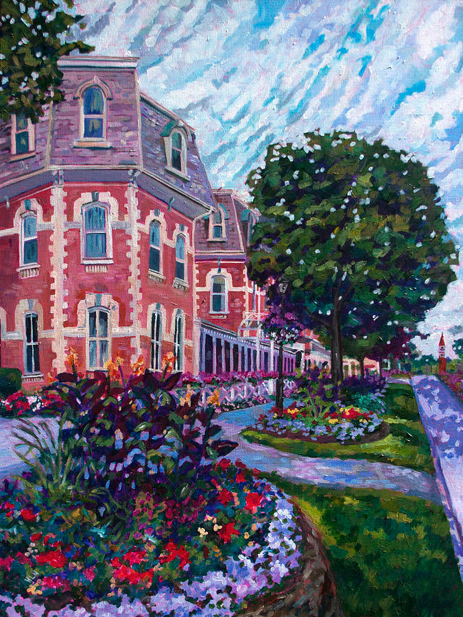 Painting of the Prince of Wales Hotel in Niagara on the Lake in Ontario Canada in summer with flowers
