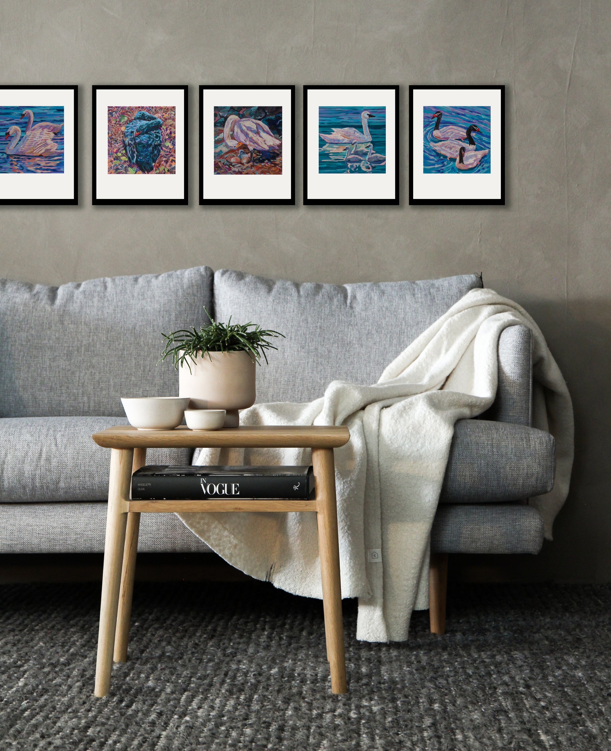 5 sawan paintings framed in living room