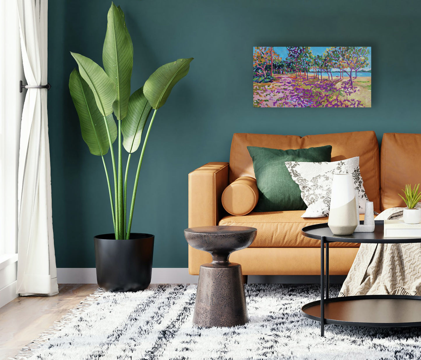 Painting of along the Anclote River in living room setting