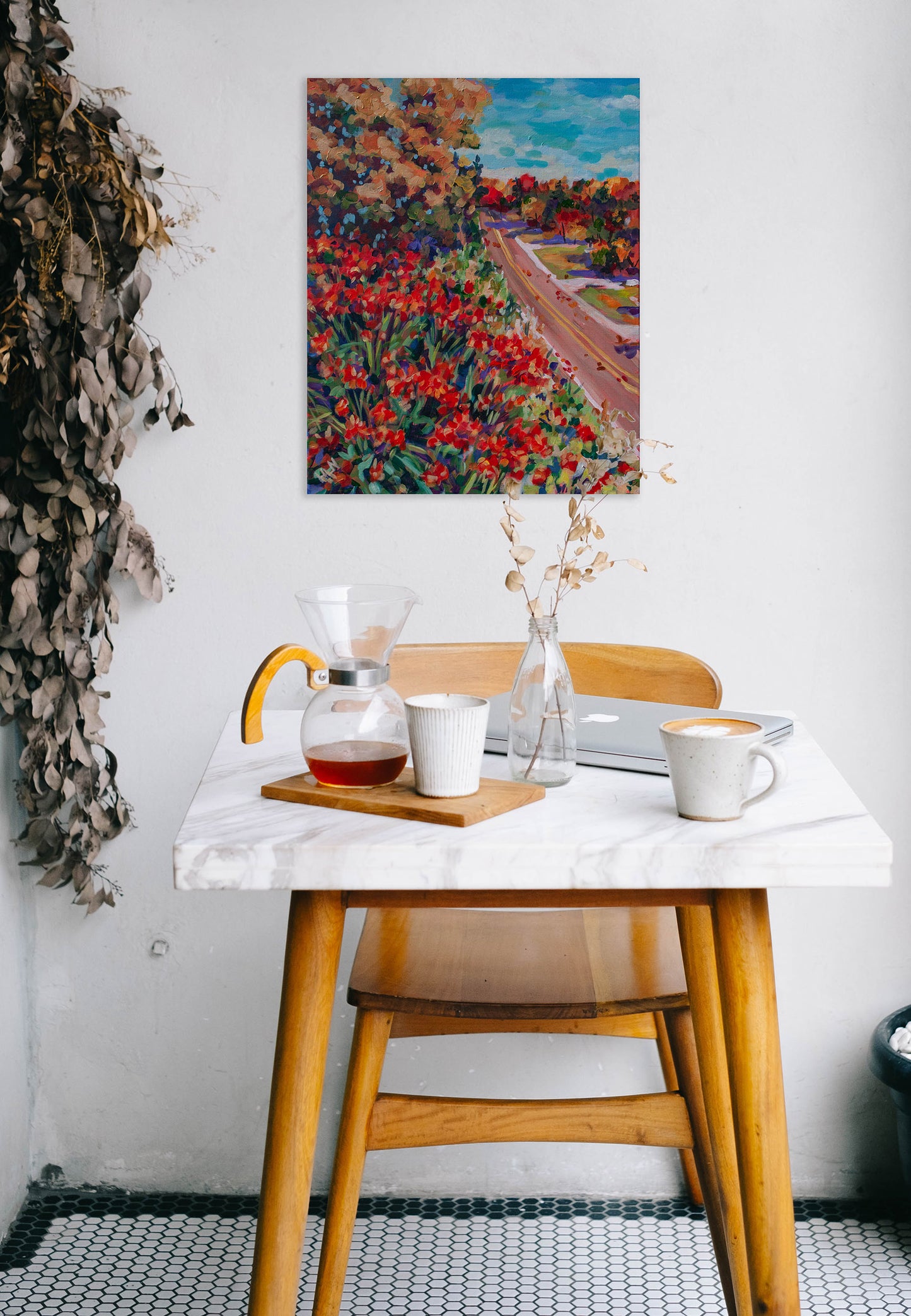 tiger lily painting and breakfast table