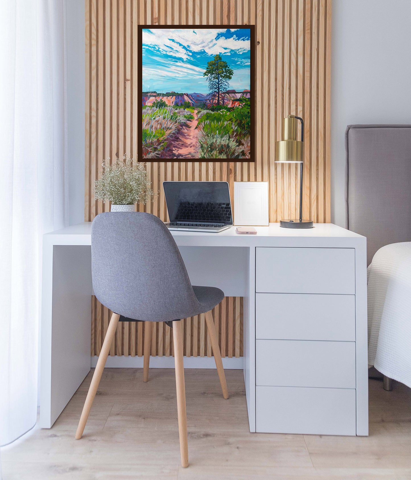 Painting of Zion National Park in bedroom office setting